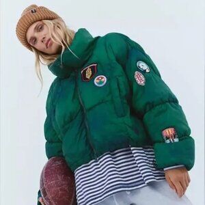 NWT FP Movement Free People In A Bubble Patch Puffer Jacket Coat Green sz M